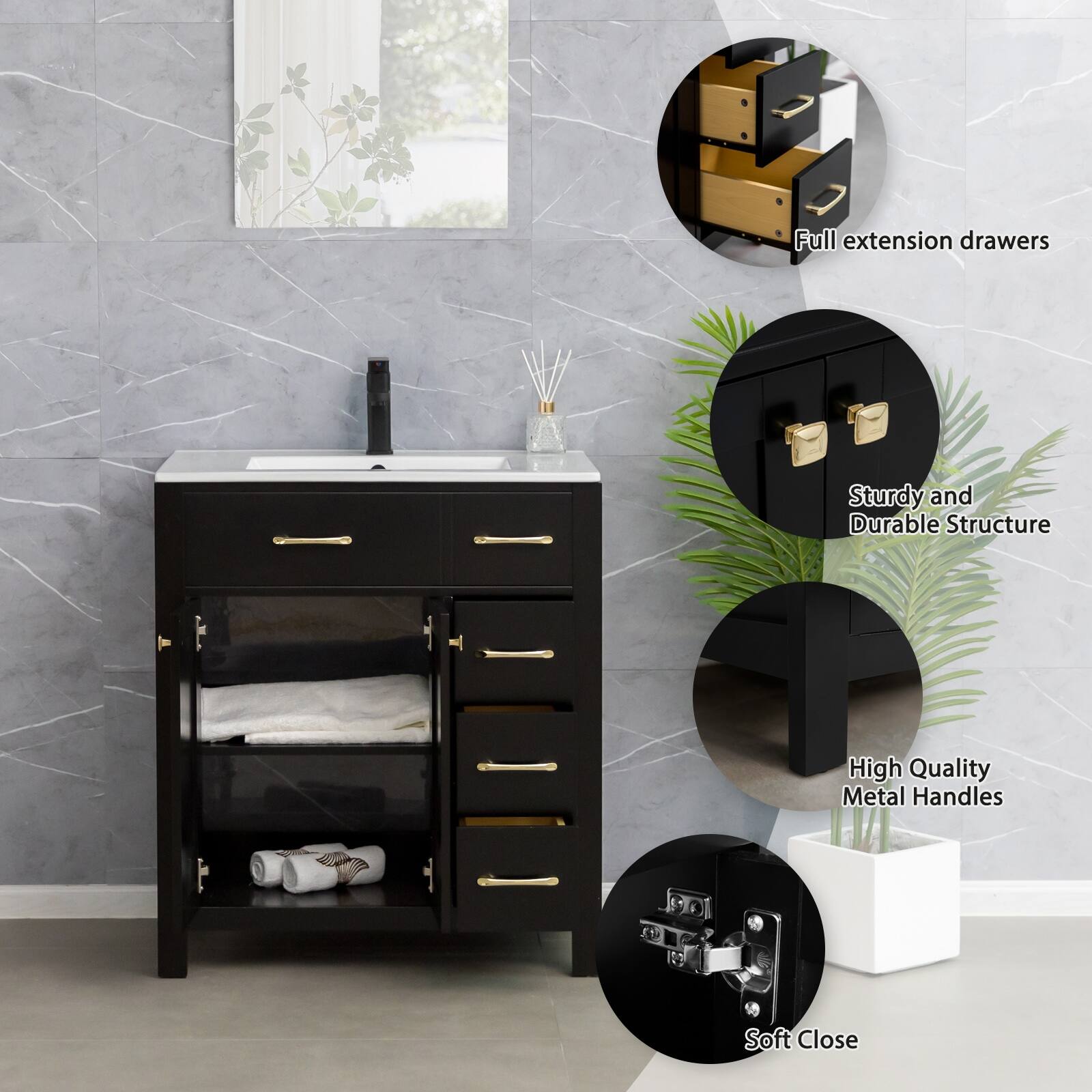 Eclife 30"/ 36" Bathroom Vanity Set with Undermount Ceramic